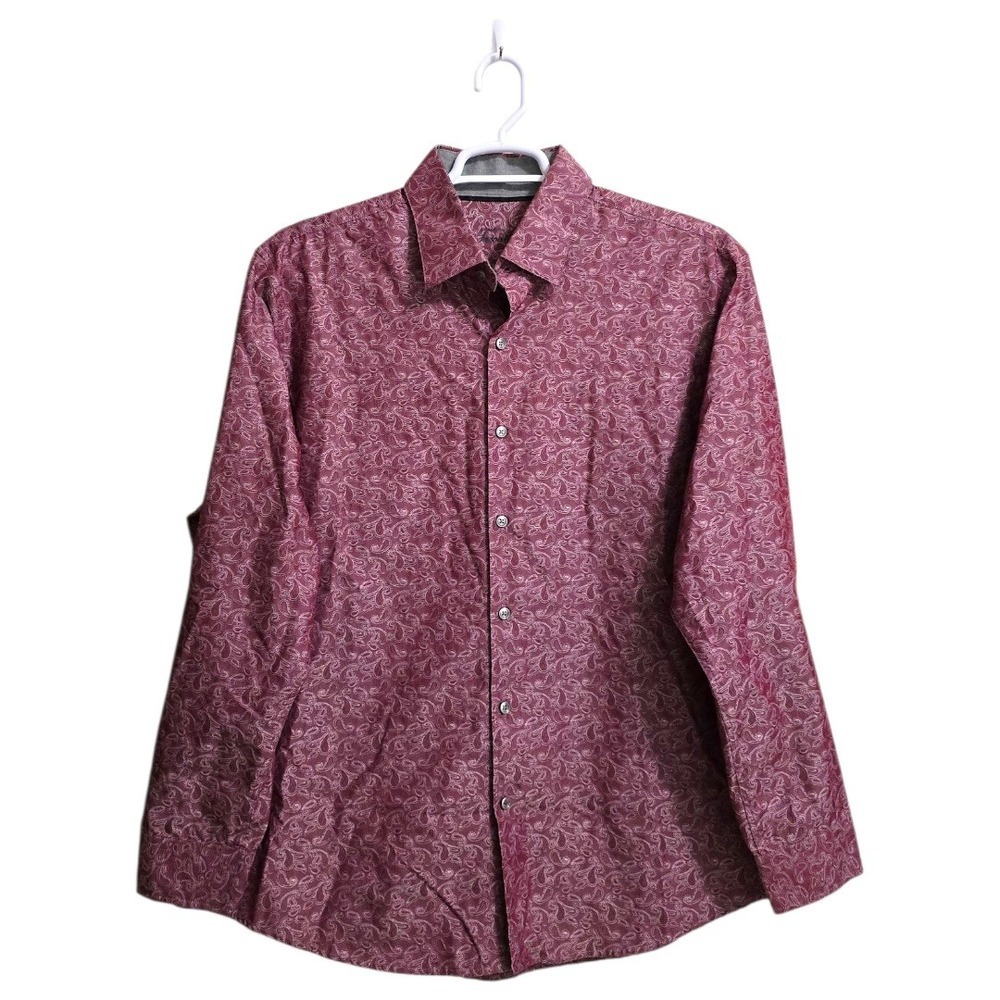 Tasso Elba Paisley Long Sleeve Casual Button Down Shirt In Burgundy Sz XXL